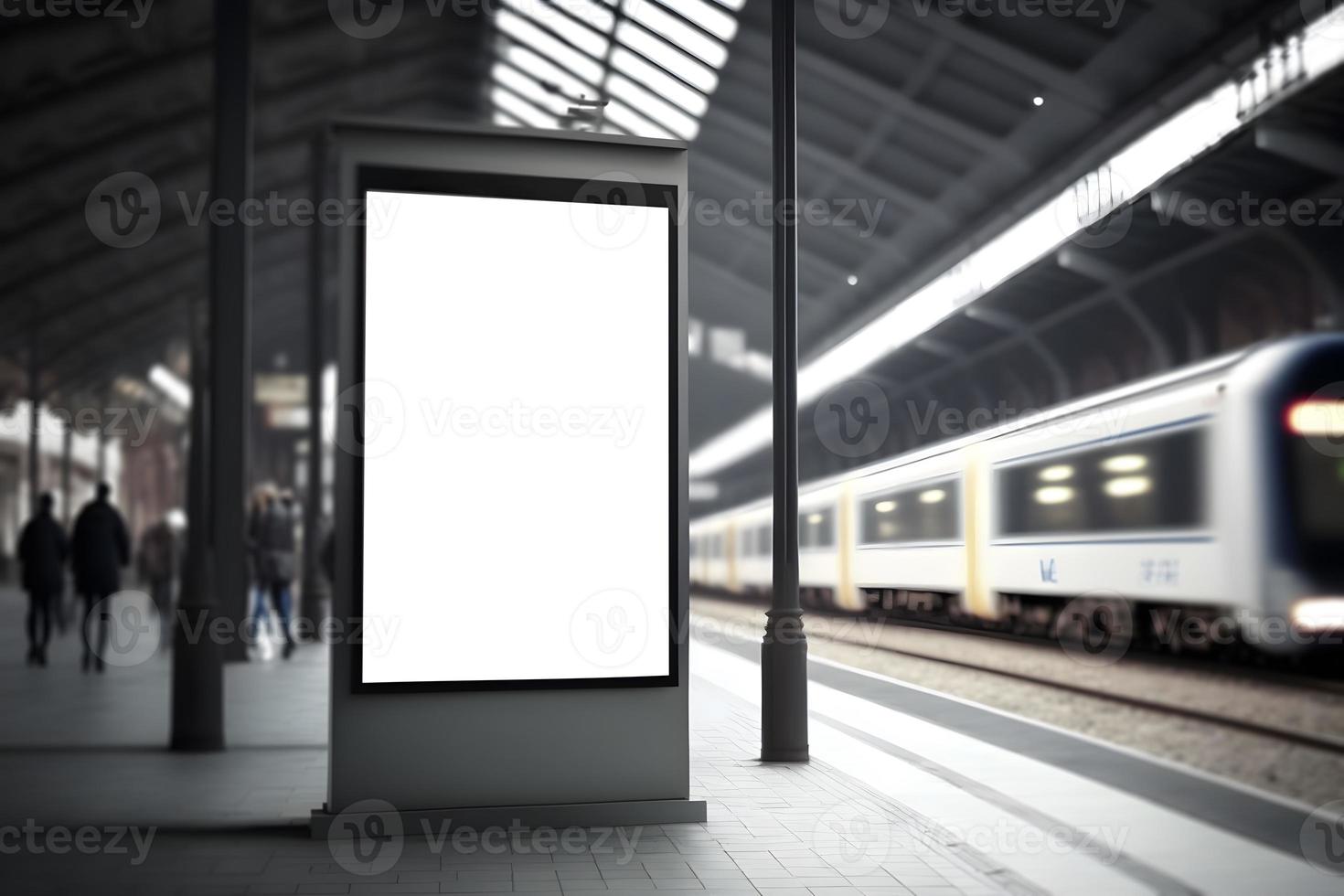 Underground empty verticle billboard at station, mock-up billboard template photo