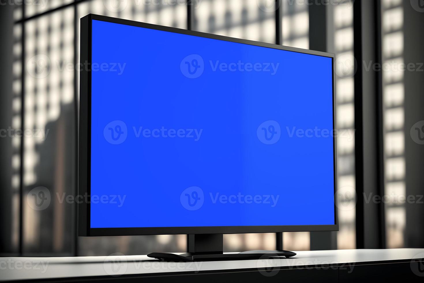 side view of an isolated lcd screen on a desk in room photo