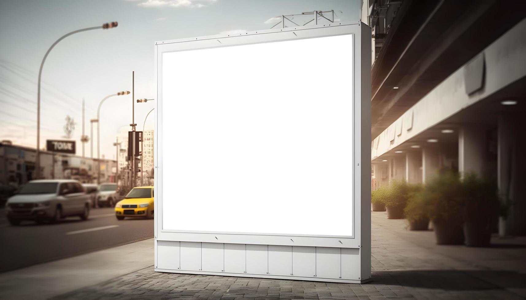 Empty wide space advertisement board, blank white signboard on roadside in city, empty billboard near road, billboard mockup near traffic moving in the background, Free Photo