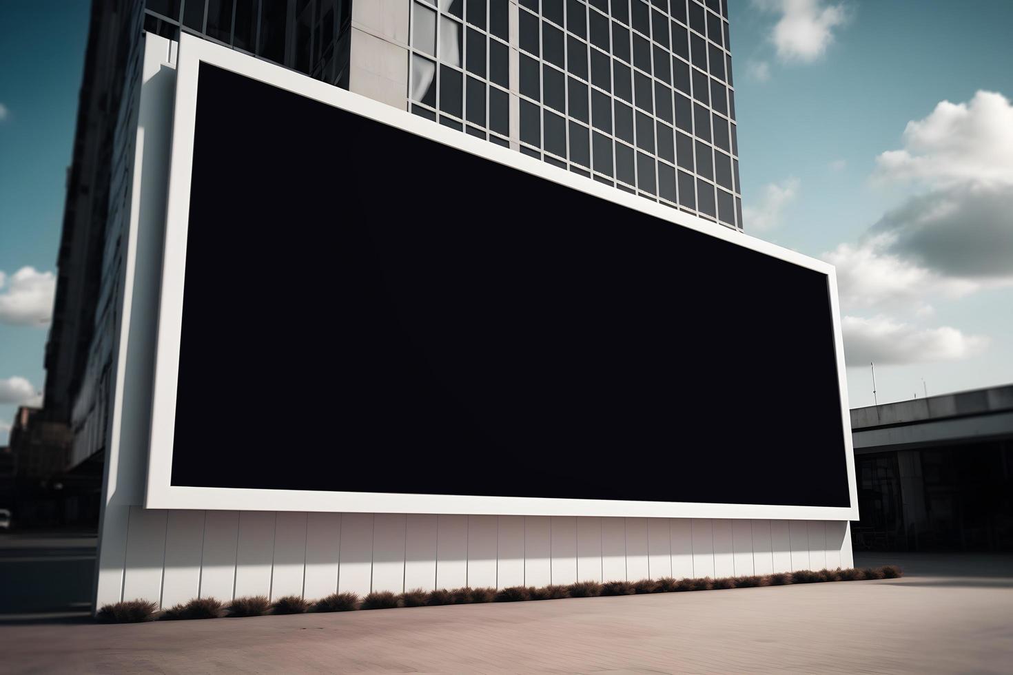 Empty landscape billboard on wall with buildings in background, Empty billboard on building , advertisement space for your marketing or promotion, Outdoor wall billboard in modern city. Free Photo