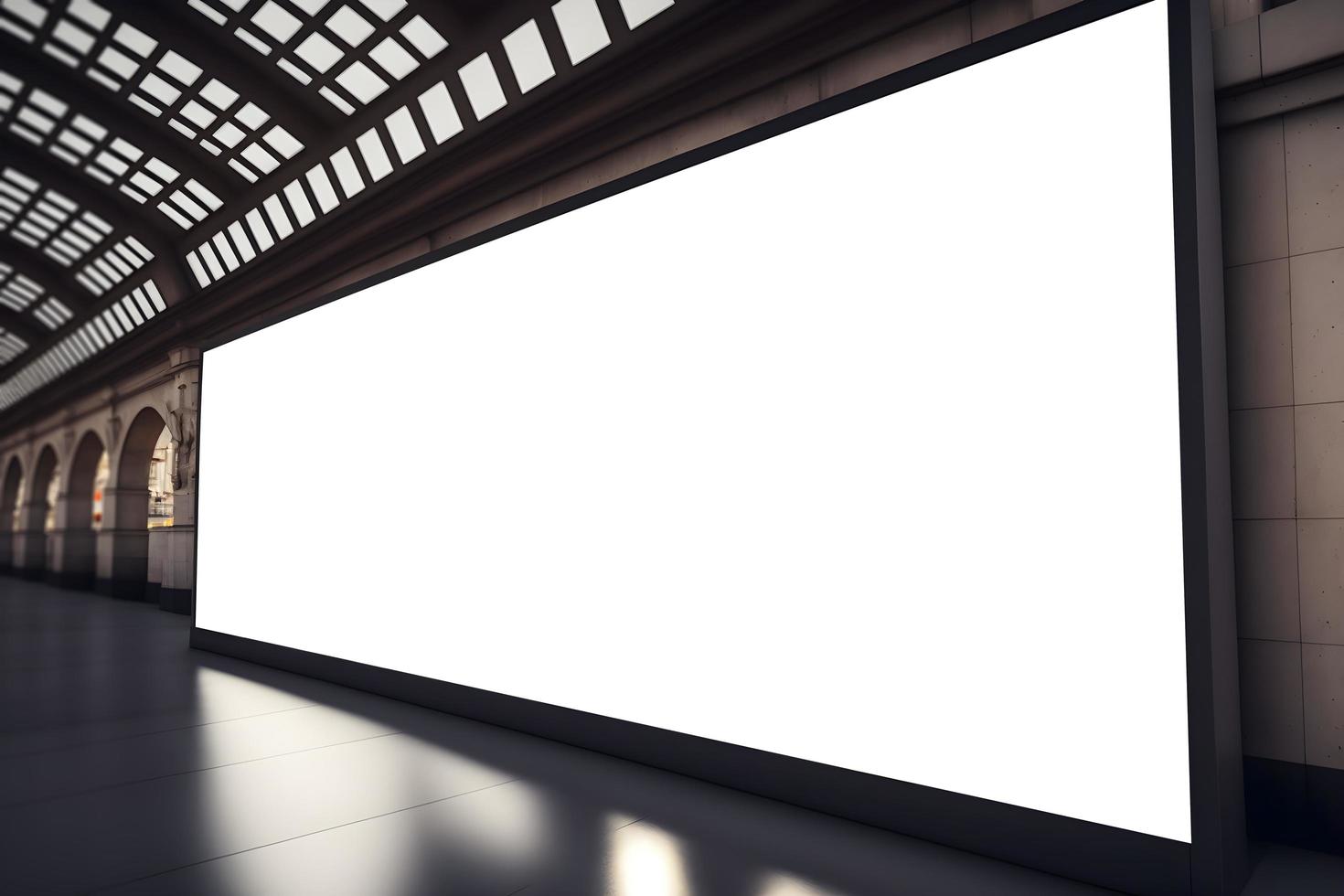 Wide large empty space billboard in underground subway train station, empty space for ad banner in subway, empty billboard near underground train, Free Photo