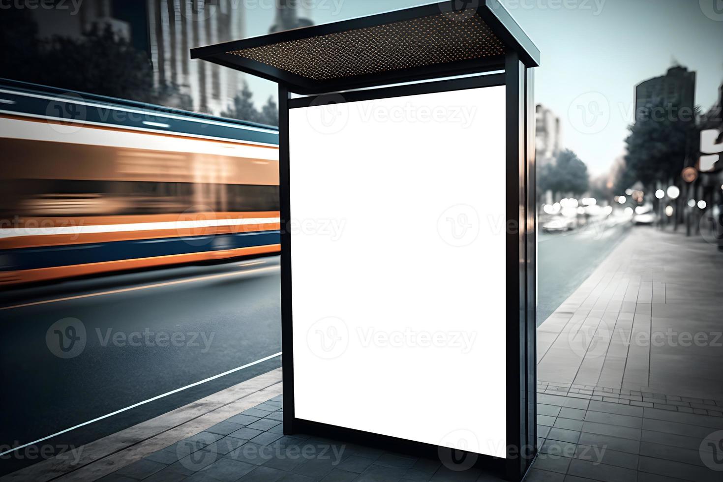 Empty space advertisement board, blank white signboard on roadside in city, Empty verticle signboard for advertisement, ad space for marketing banners or posters photo