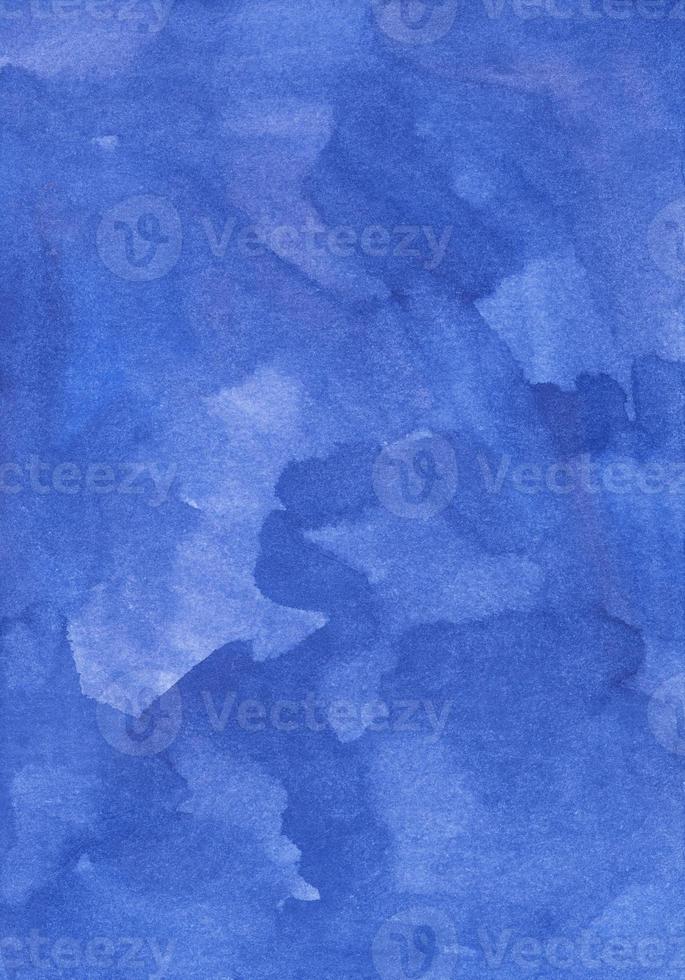 Watercolor calm azure blue background painting. Brush strokes on paper photo