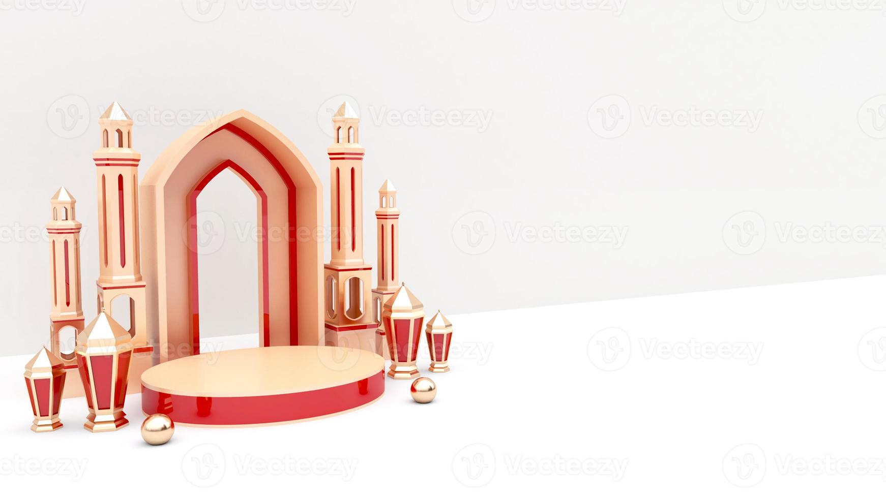 ramadan sale background 3d render, with  podium, lantern for greeting, banner, poster photo