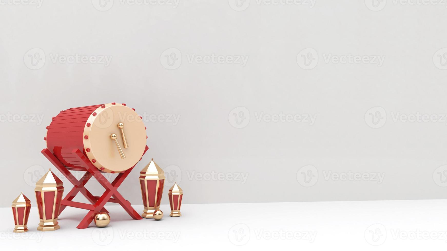 Realistic ramadan background with empty side, islamic drum, lantern for mockup, display product, banner photo