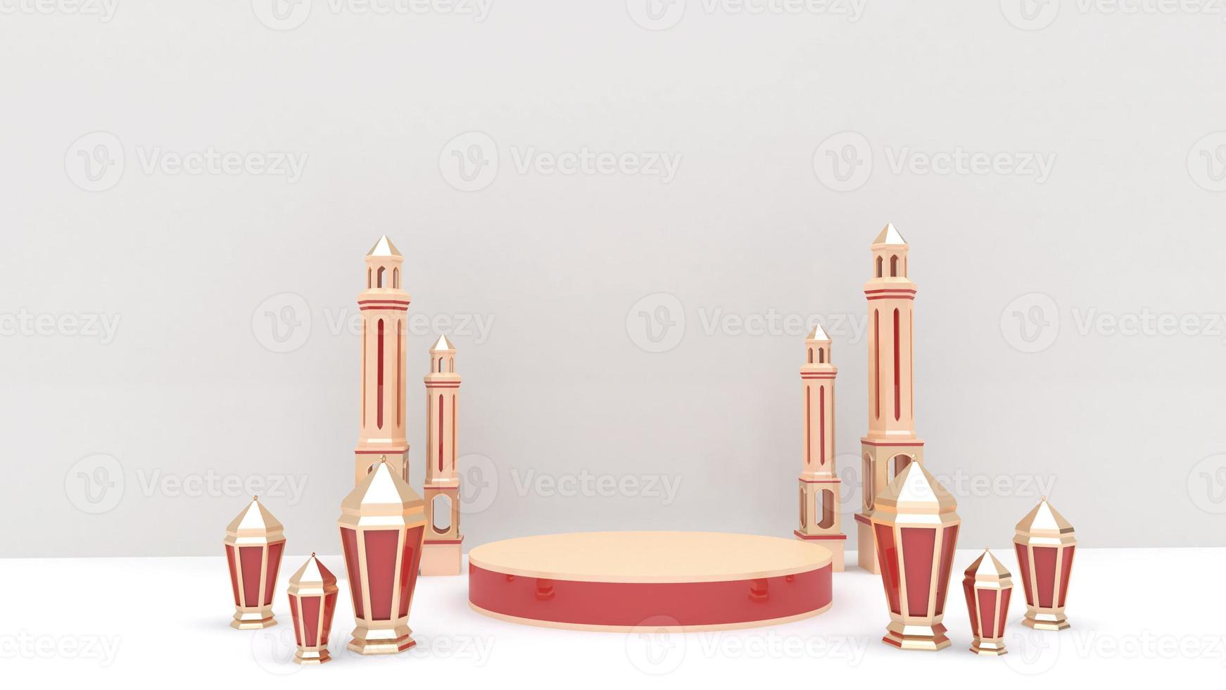 ramadan sale background 3d render, with  podium, lantern for greeting, banner, poster photo