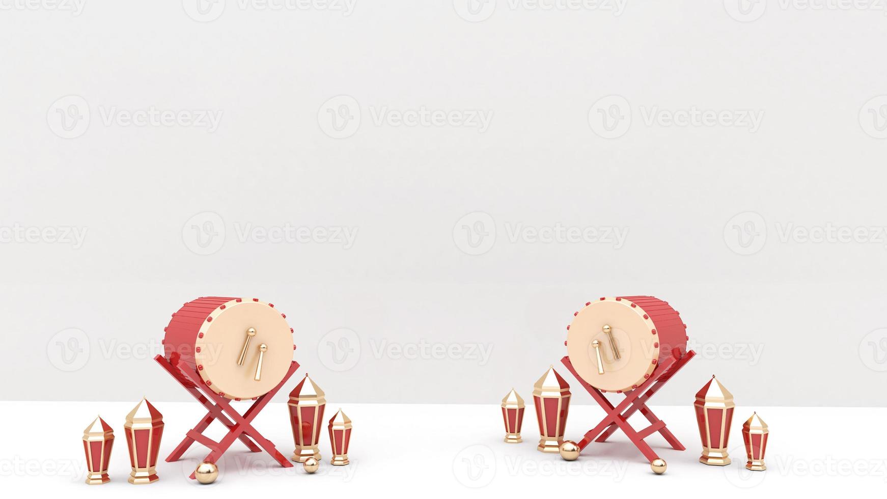 Realistic ramadan background with empty side, islamic drum, lantern for mockup, display product, banner photo