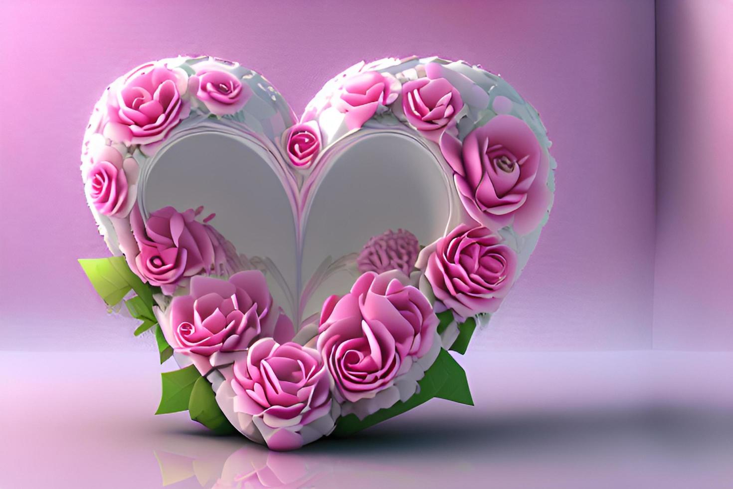 Pink heart with white flowers. 3D illustration. Valentine's Day. photo