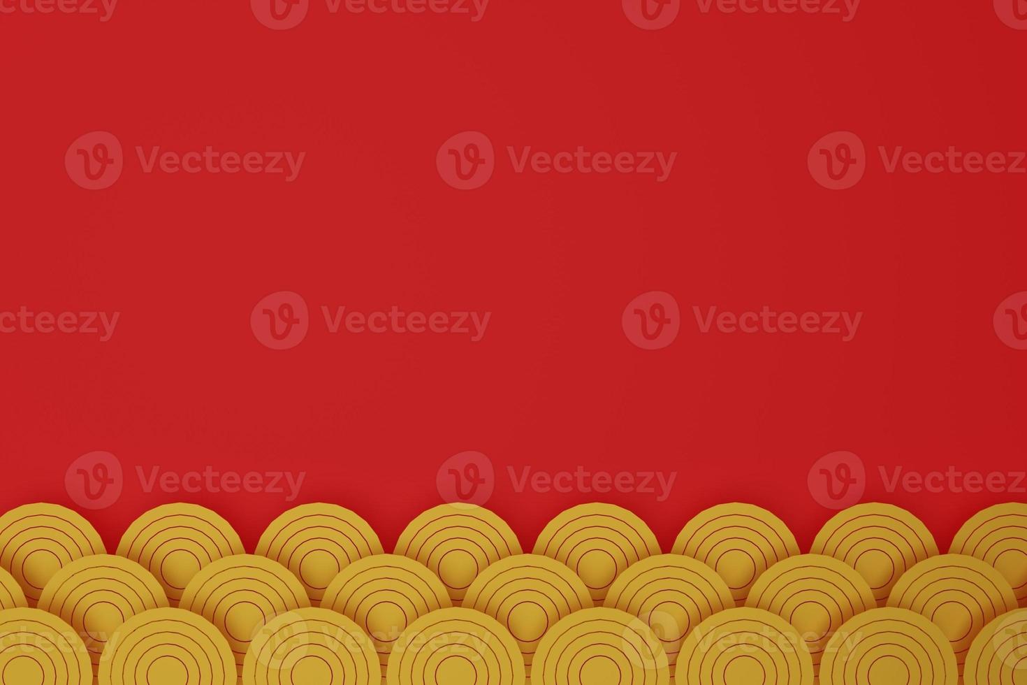Red Chinese New Year background and gold coins, red background, celebrate Chinese New Year, 3D rendering. photo