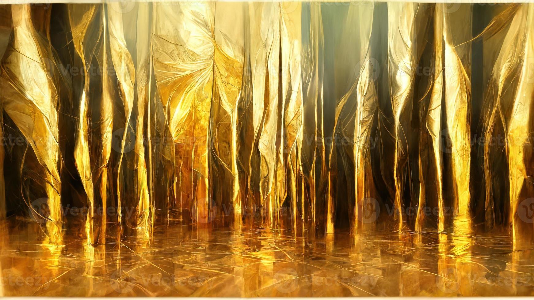 abstraction with smooth lines and golden feathers turning into pillars photo