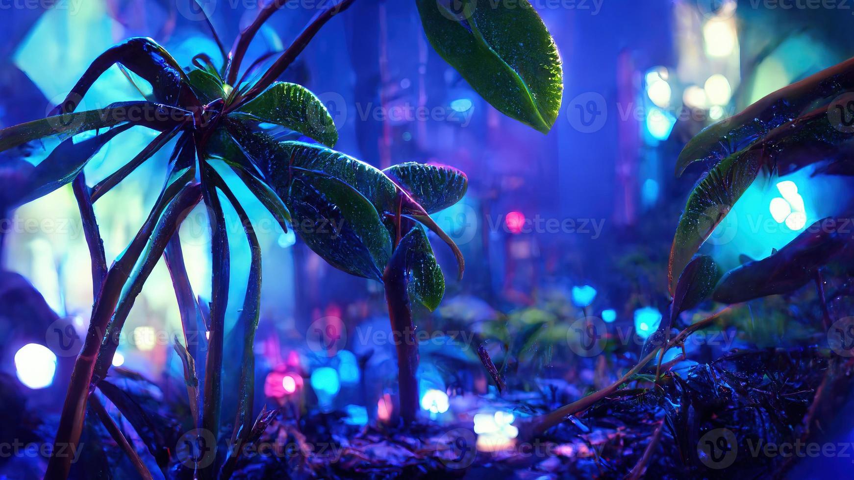 blue jungle neon night. Abstract illustration art photo