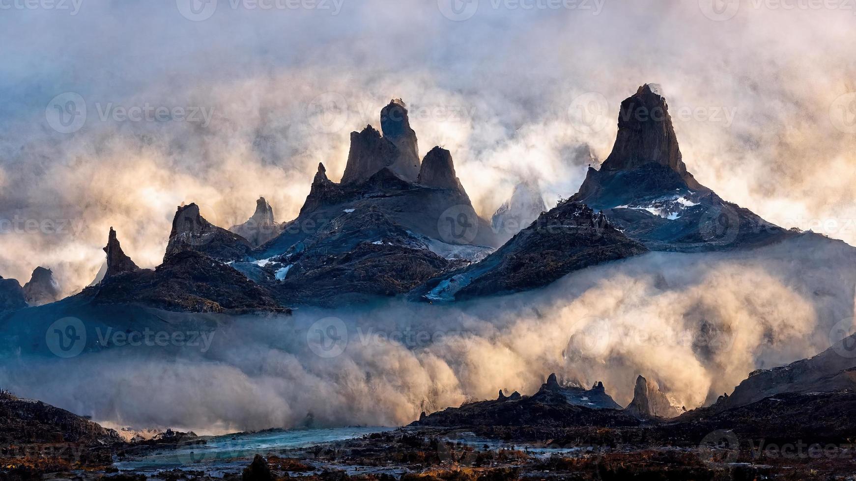 mountain peaks of torres del paine in patagonia nationa. Abstract illustration art photo