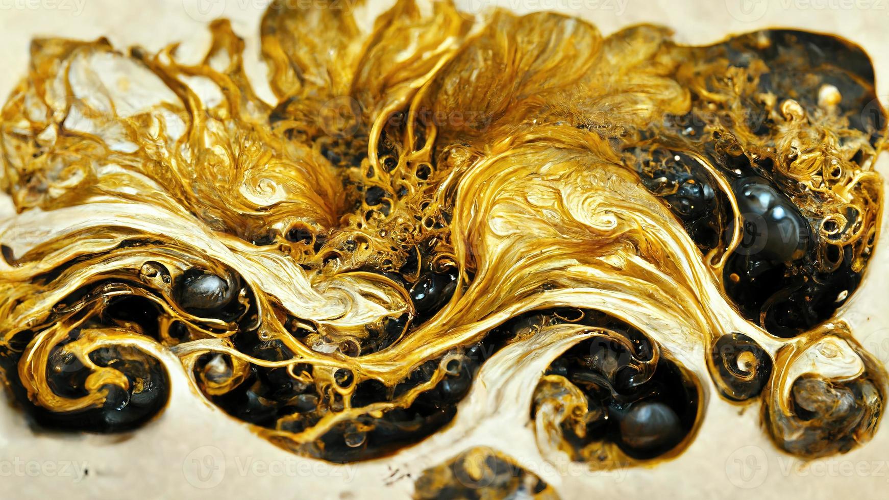 Abstract illustration alcohol ink with gold and black color on marble photo