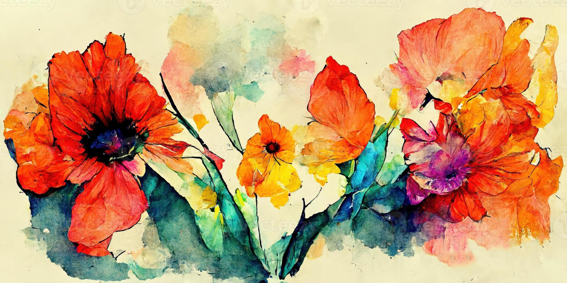 Watercolor flowers contrast colorful illustration design photo