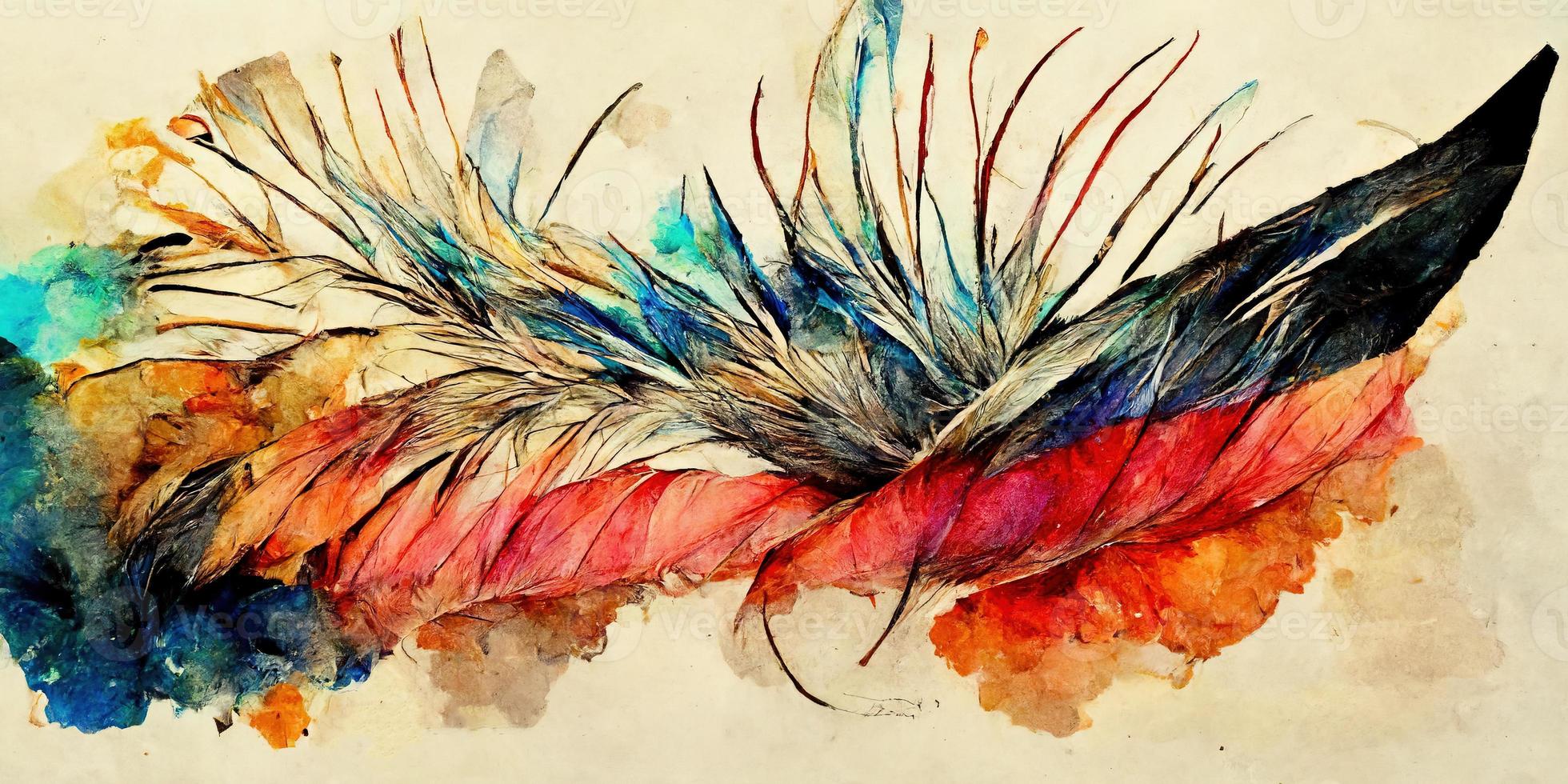 Feathers abstract watercolor illustration design photo