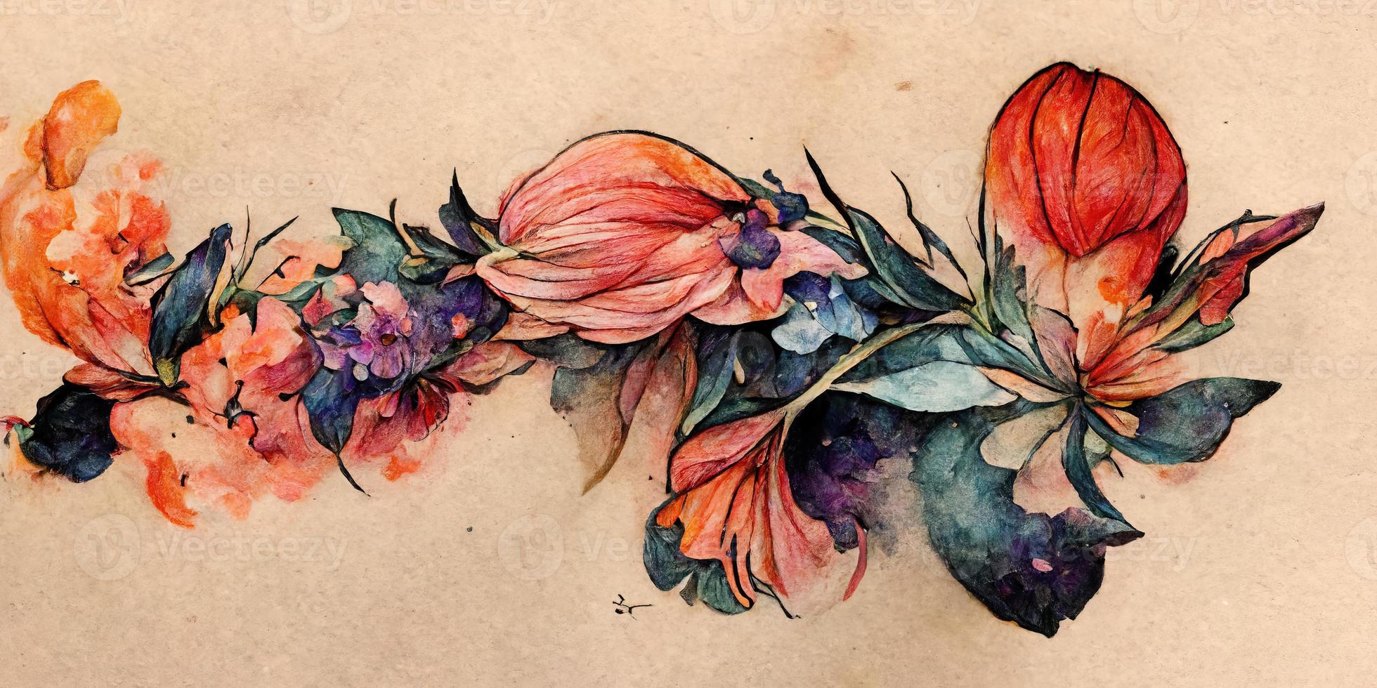 tatuaje diseño acuarela flores ilustración diseño foto