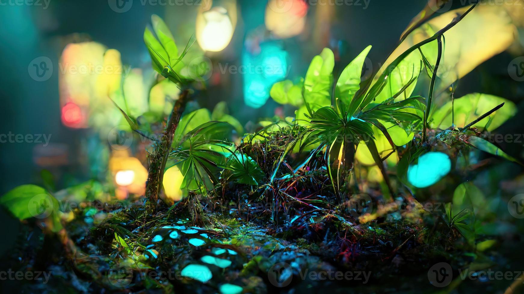 jungle neon night. Abstract illustration art photo