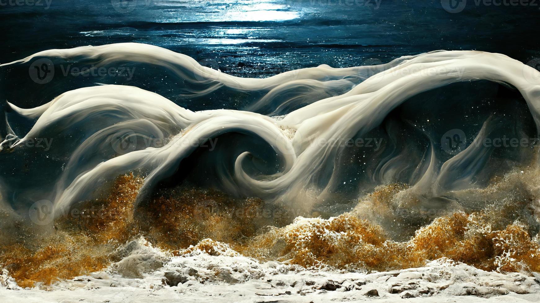 night sea fantastic landscape in waves photo