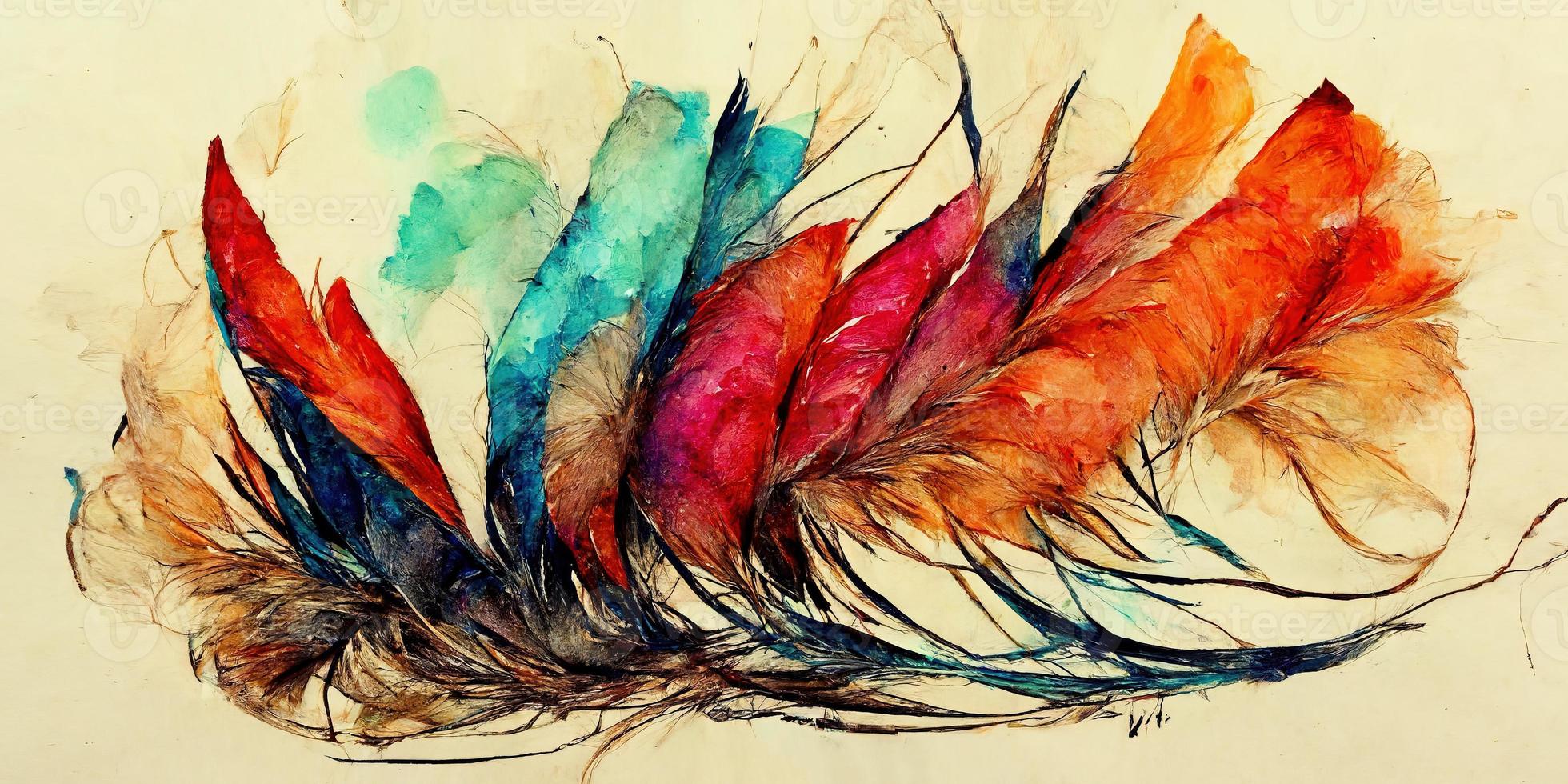 Feathers abstract watercolor illustration design photo