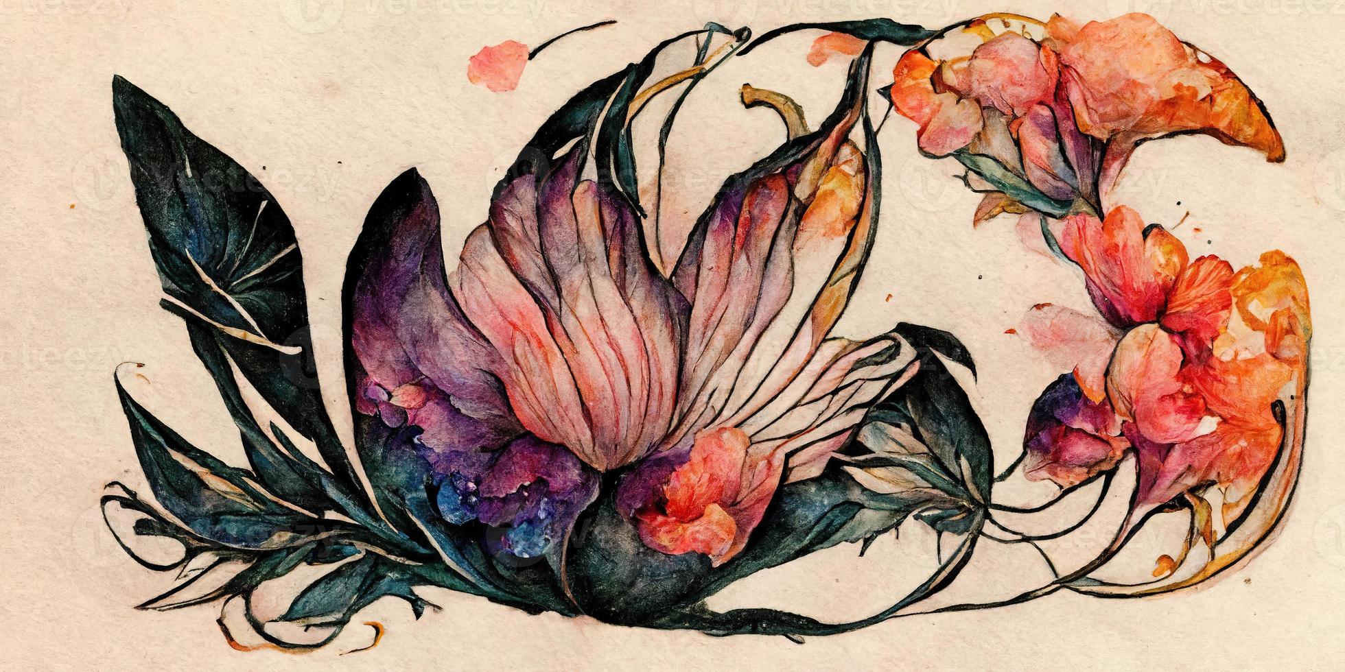 tatuaje diseño acuarela flores ilustración diseño foto