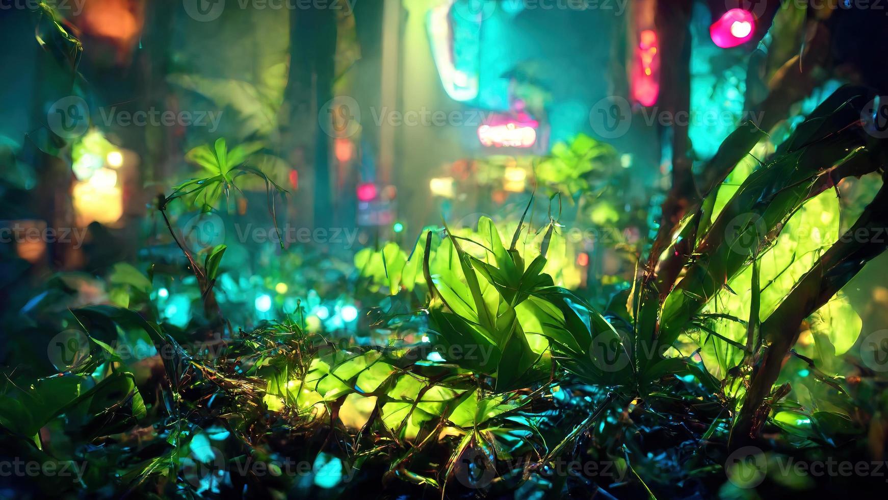 jungle neon night. Abstract illustration art photo