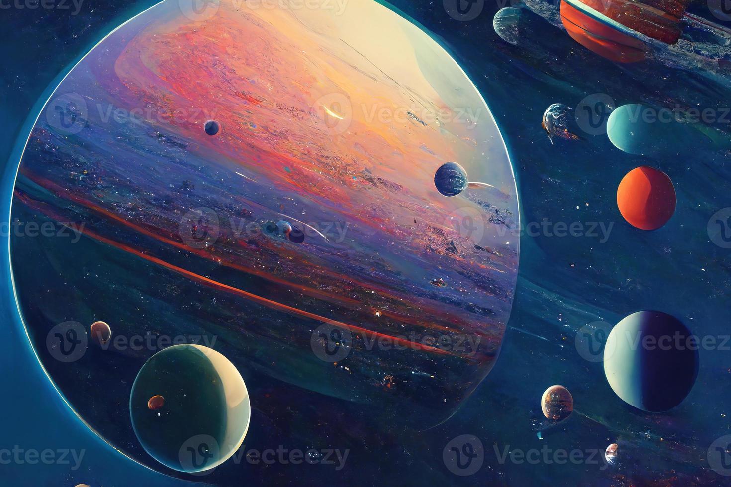 Space with many planets and stars illustration photo