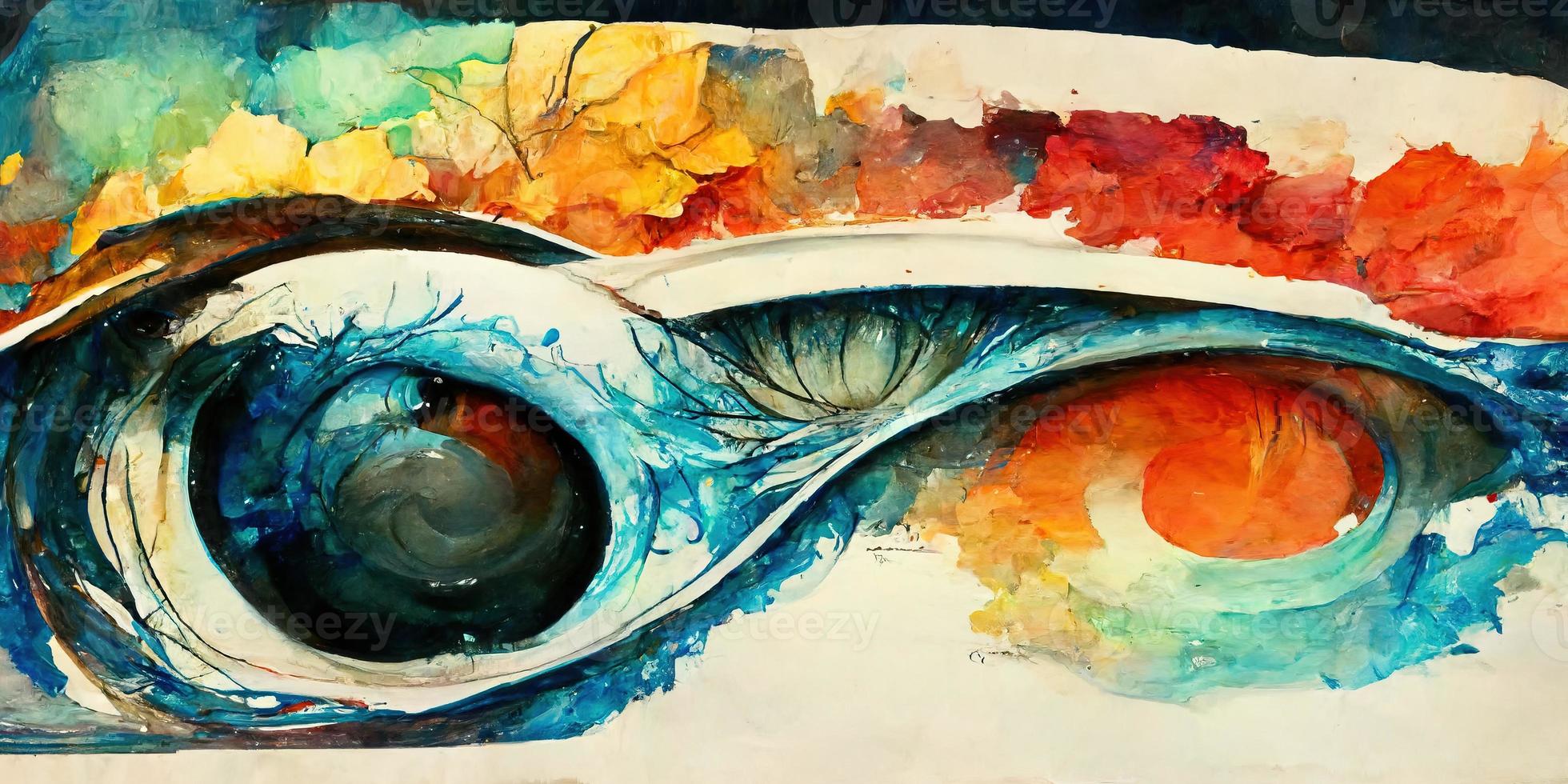 Watercolor colorful abstract big eye illustration photo