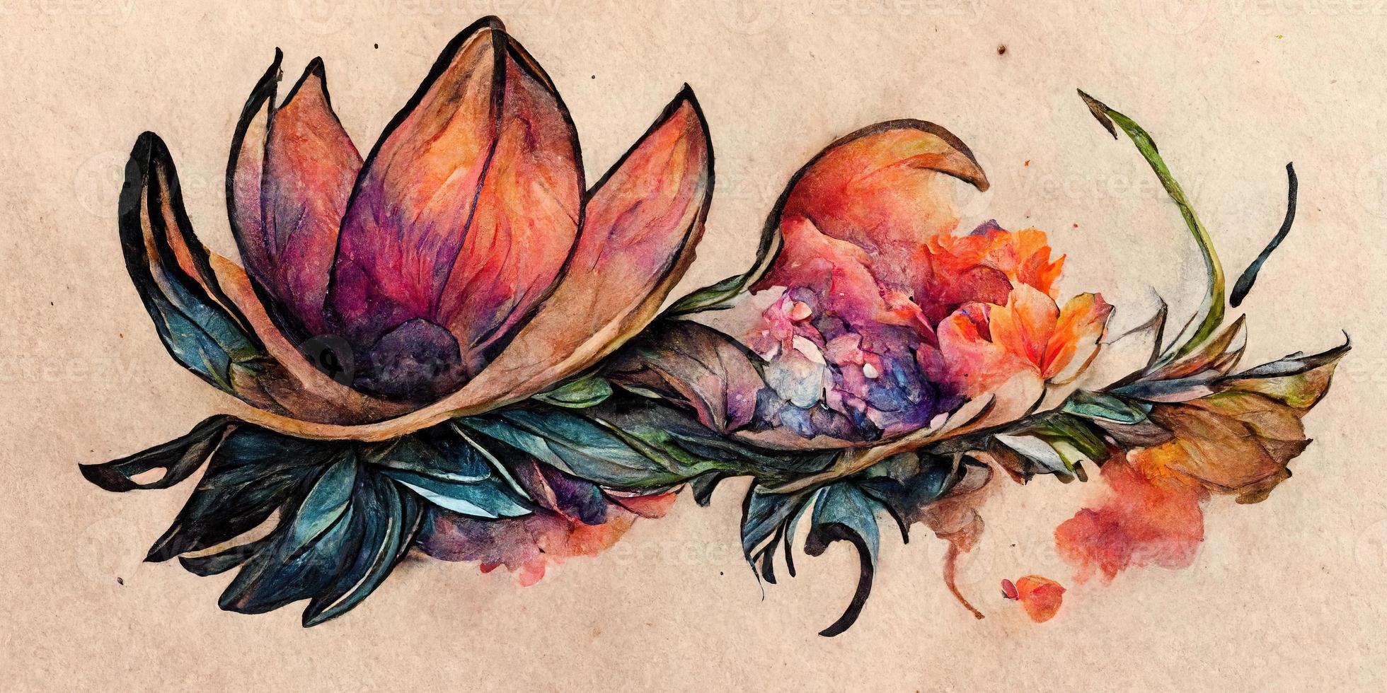 Tattoo design watercolor flowers illustration design photo