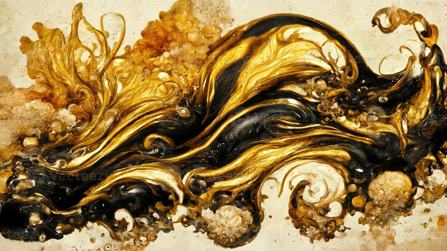 Abstract illustration alcohol ink with gold and black color on marble photo