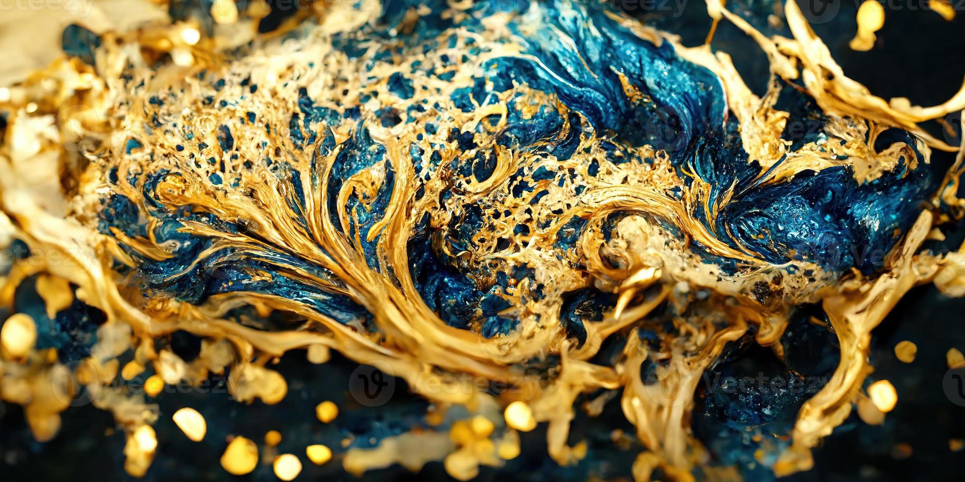Mixing acrylic paint marble plate gold flakes gold dust illustration design photo