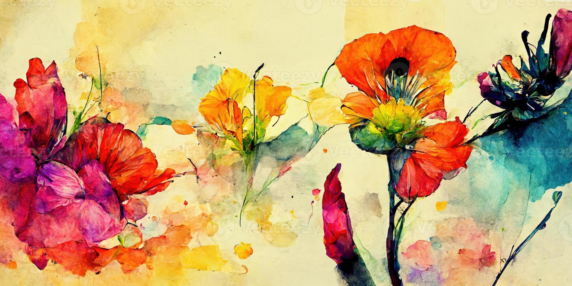 Watercolor flowers contrast colorful illustration design photo