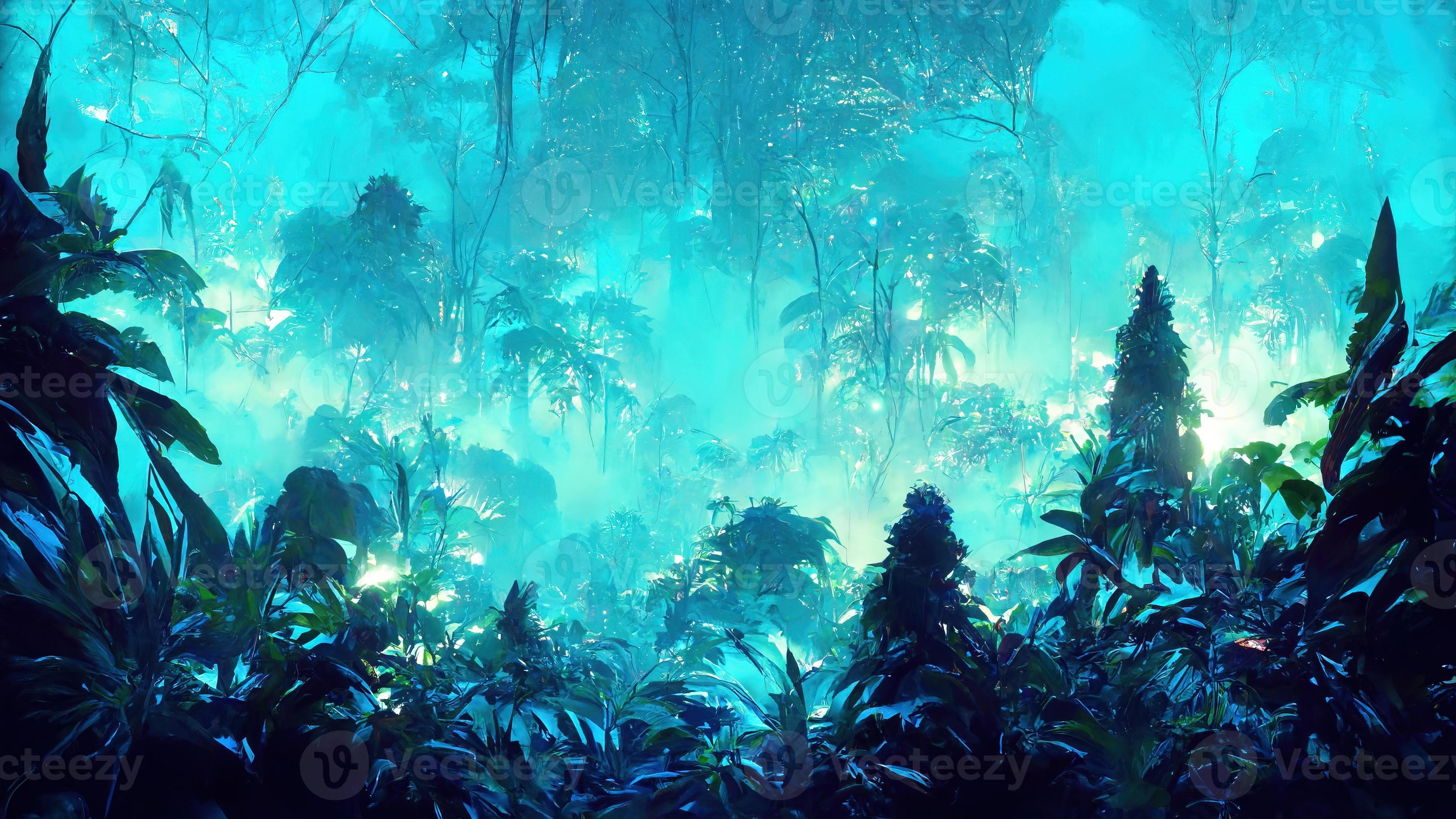 blue jungle neon night. Abstract illustration art 20756142 Stock Photo