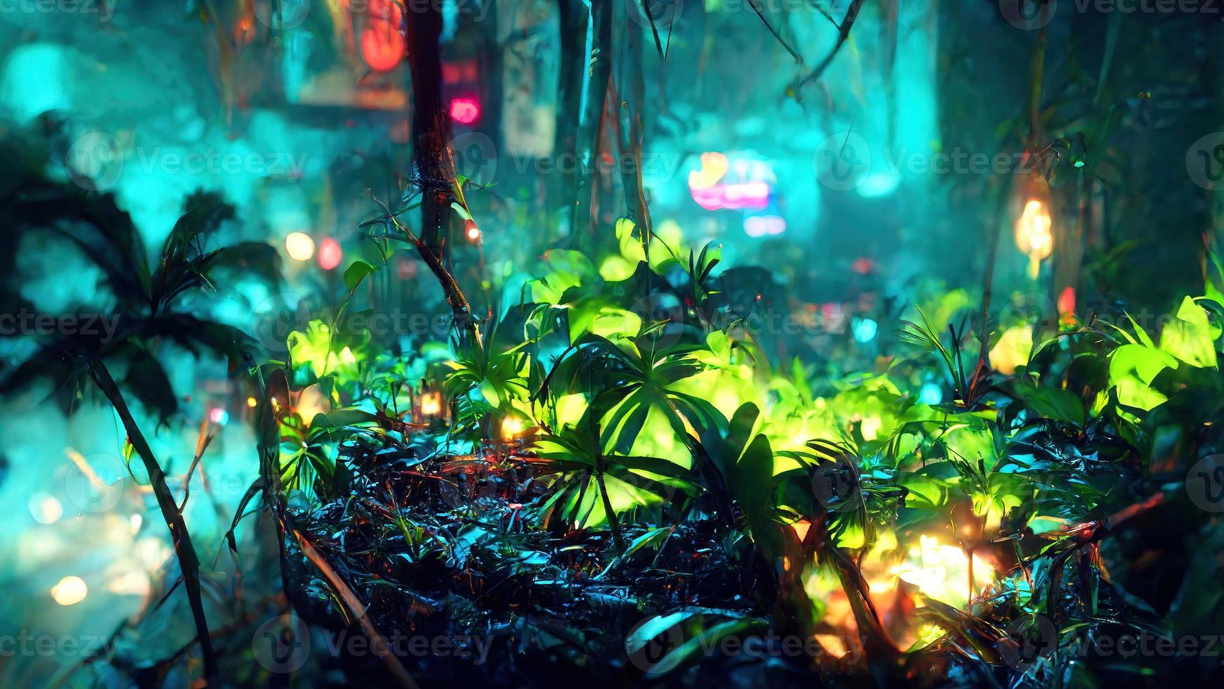 jungle neon night. Abstract illustration art photo