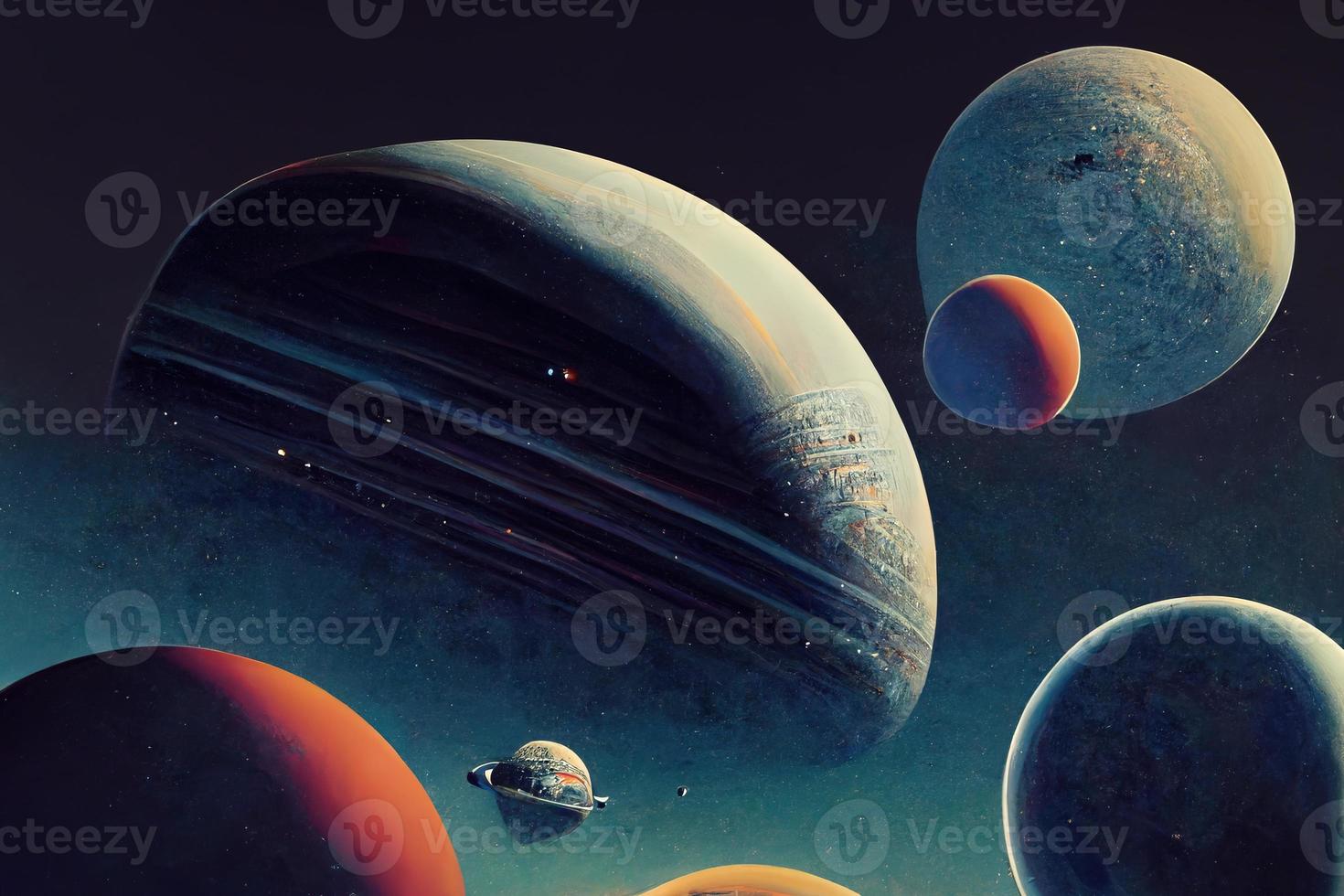 Space with many planets and stars illustration photo