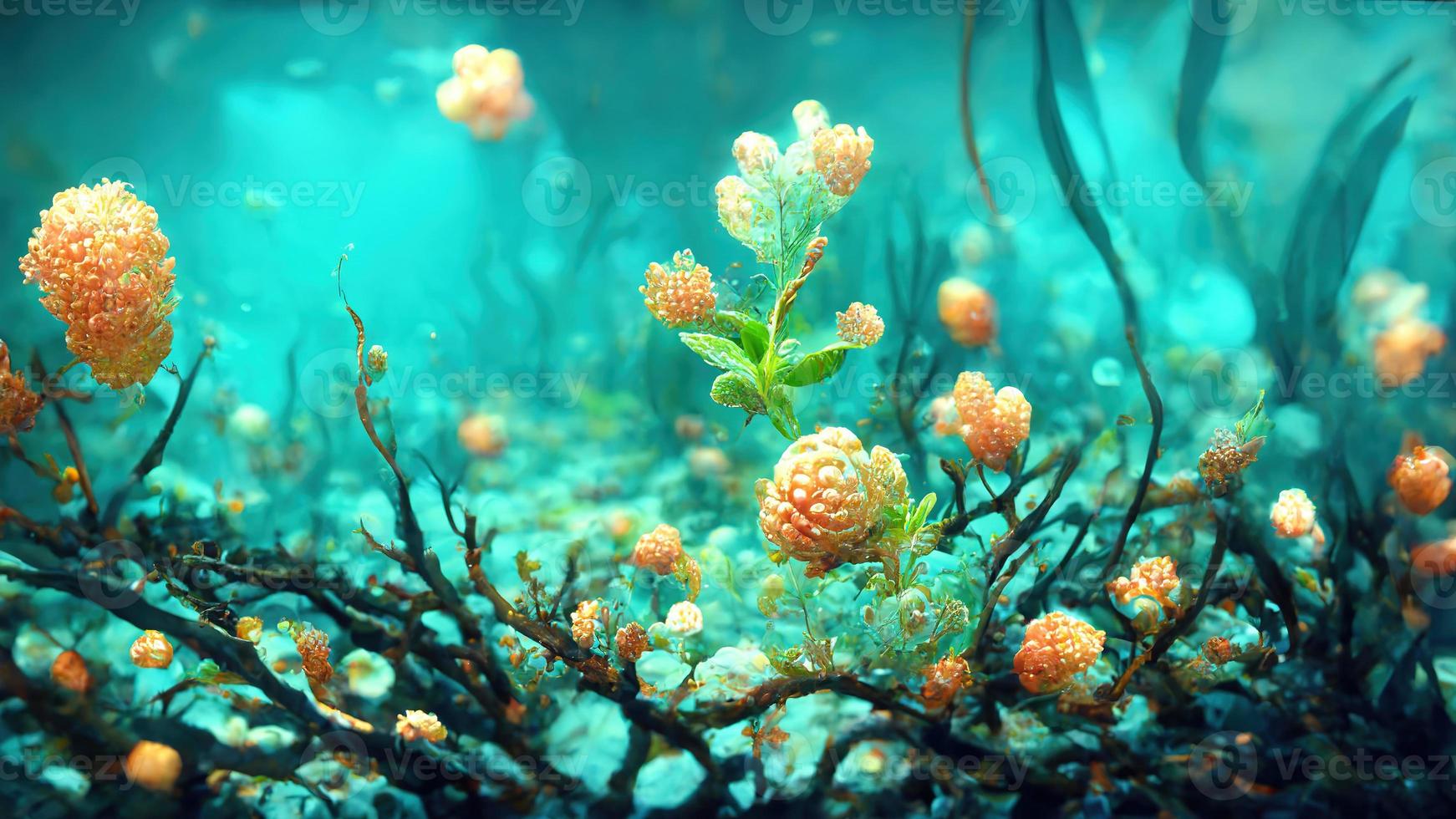 Underwater world with plants and flowers photo