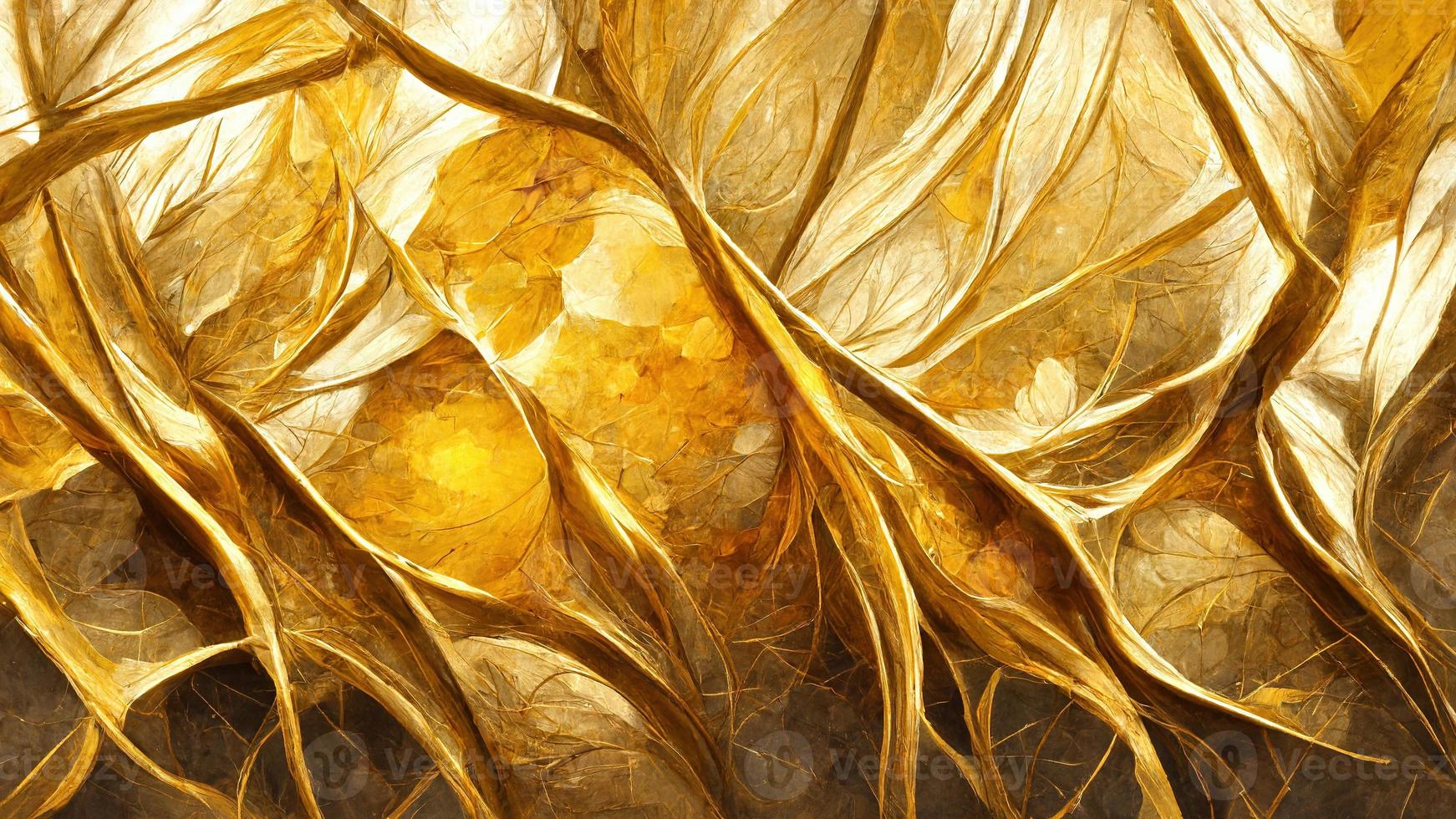 abstraction with smooth lines and feathers in gold color photo