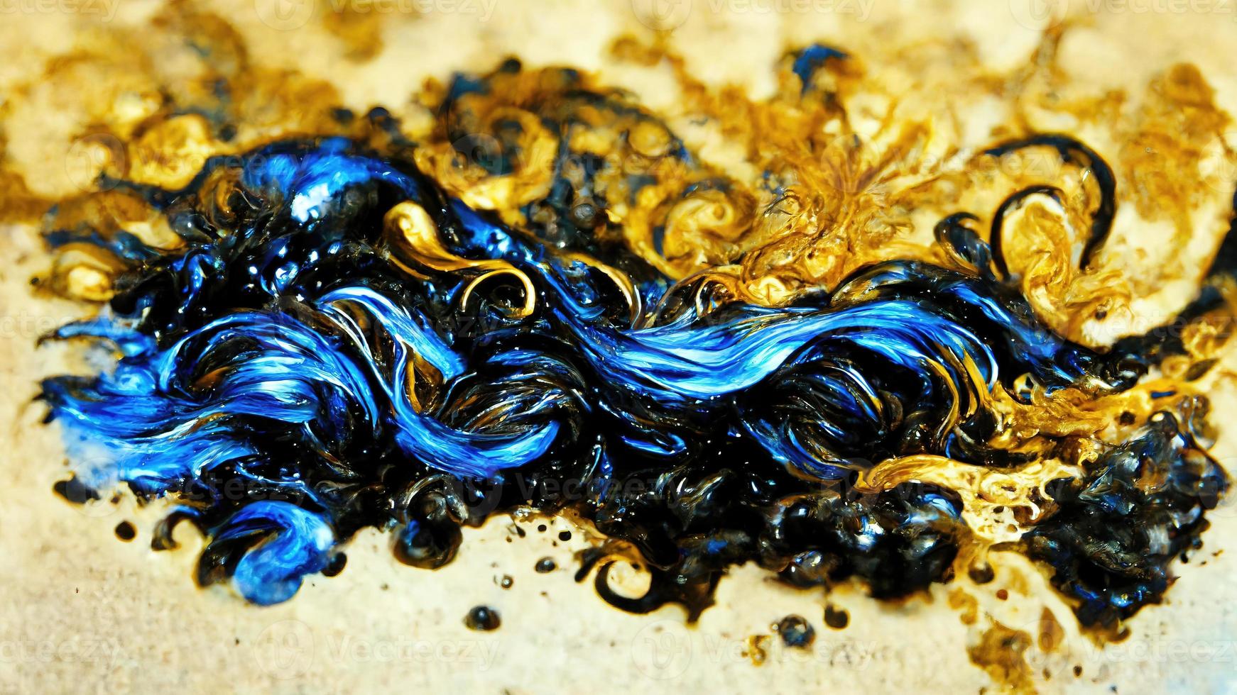 Abstract illustration alcohol ink with gold and blue color on marble photo