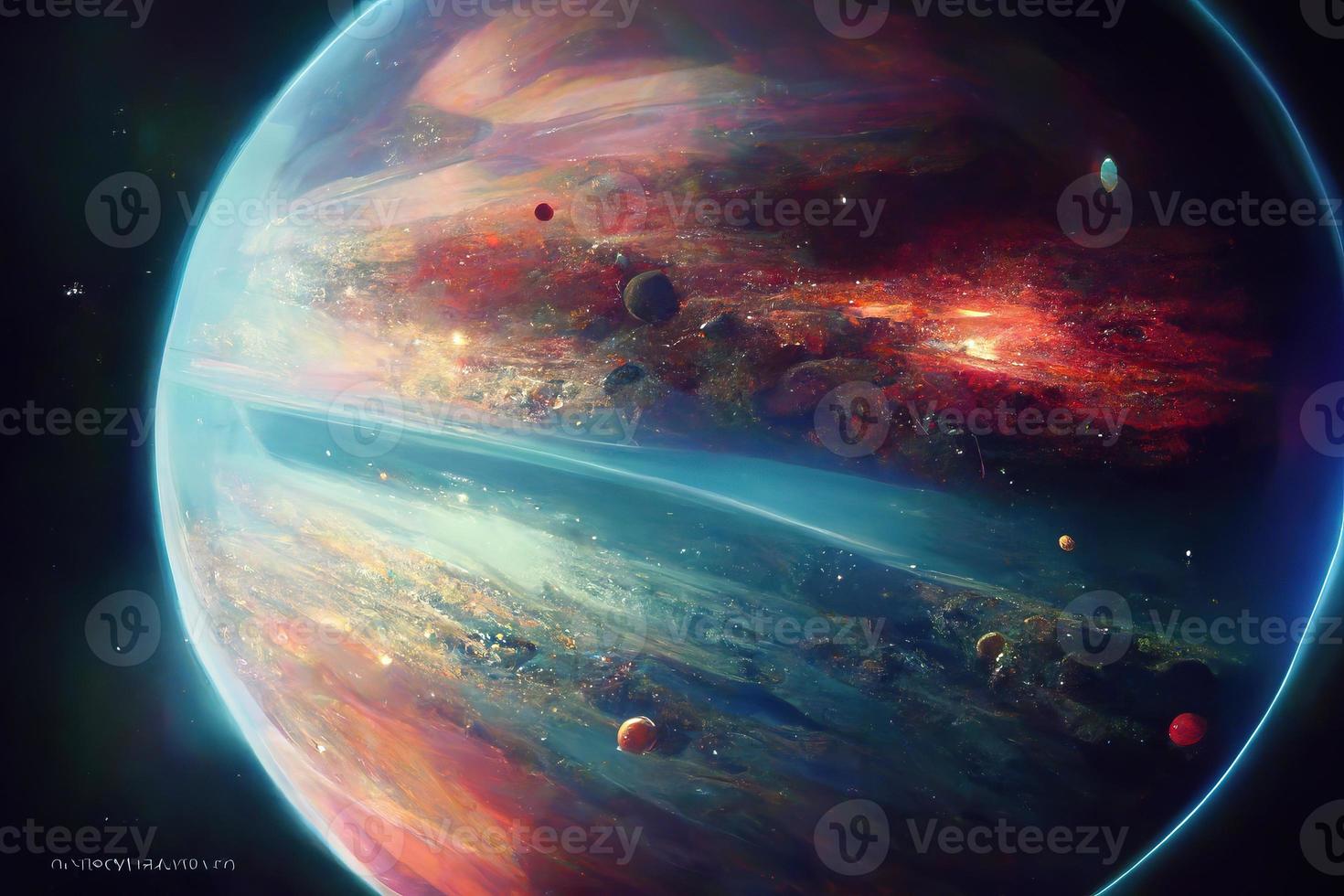 espacio con muchos planetas y estrellas ilustración foto