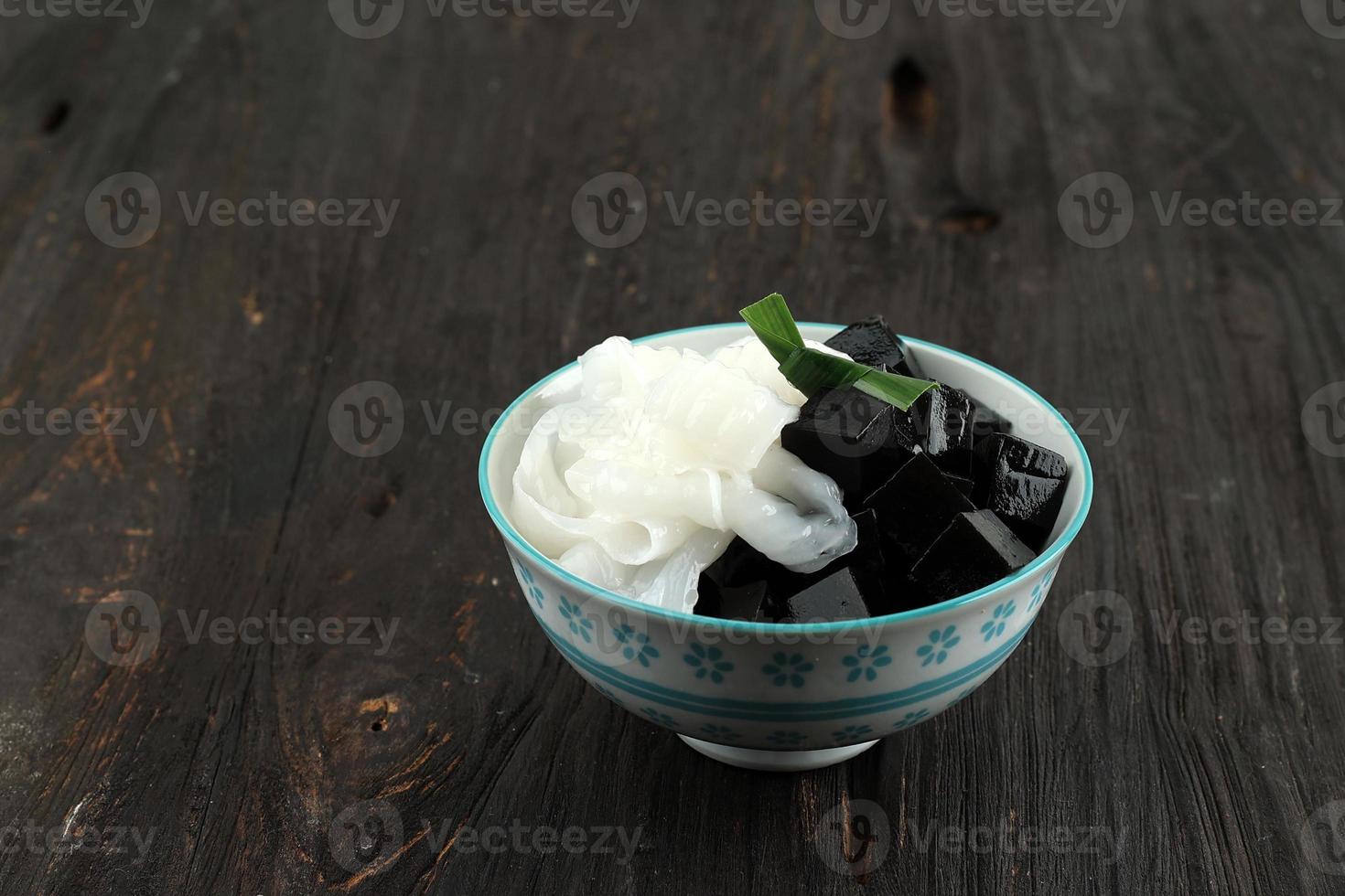 Chinese Dessert, Black Grass Jelly with Shredded Coconut Meat photo