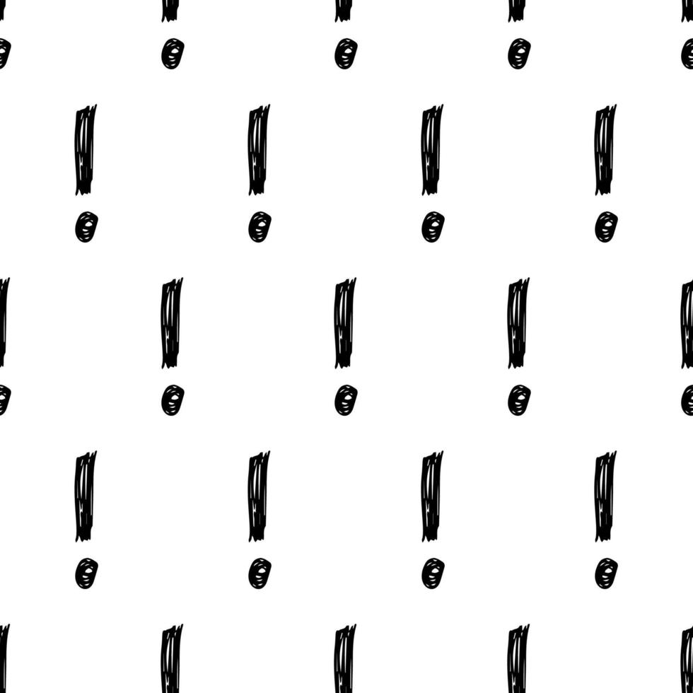 Seamless pattern with hand drawn exclamation mark symbol. Black sketch exclamation mark symbol on white background. Vector illustration