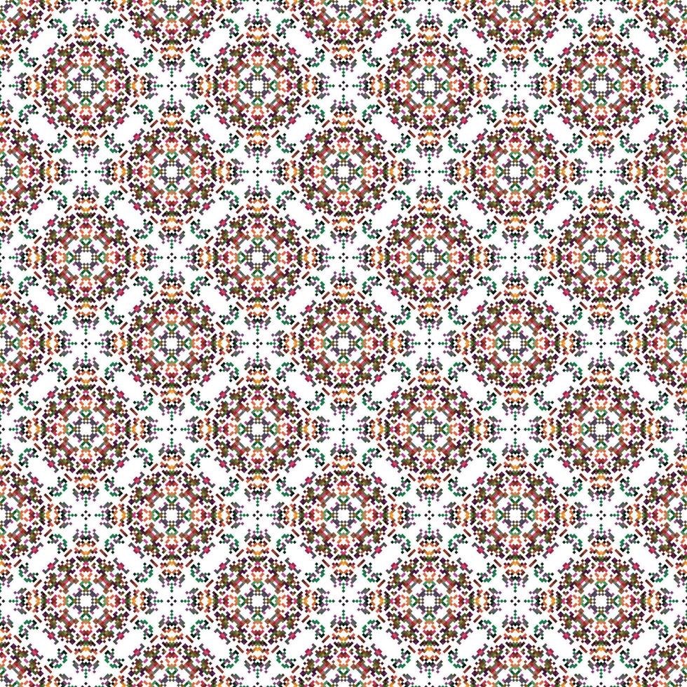 Vector pixel oriental pattern made of small squares on a transparent background. Mosaic, background, embroidery, wallpaper, kaleidoscope, mandala.