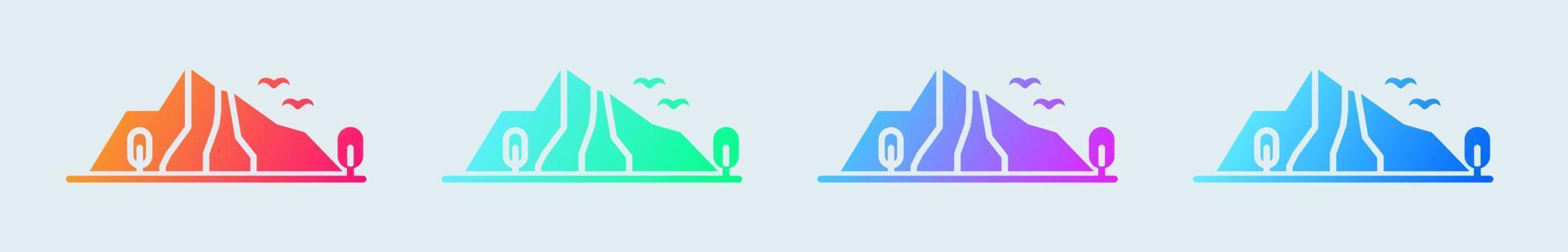 Mountain solid icon in gradient colors. Adventure signs vector illustration.