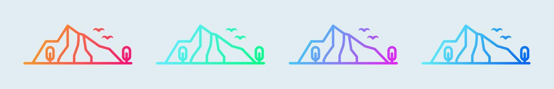 Mountain line icon in gradient colors. Adventure signs vector illustration.