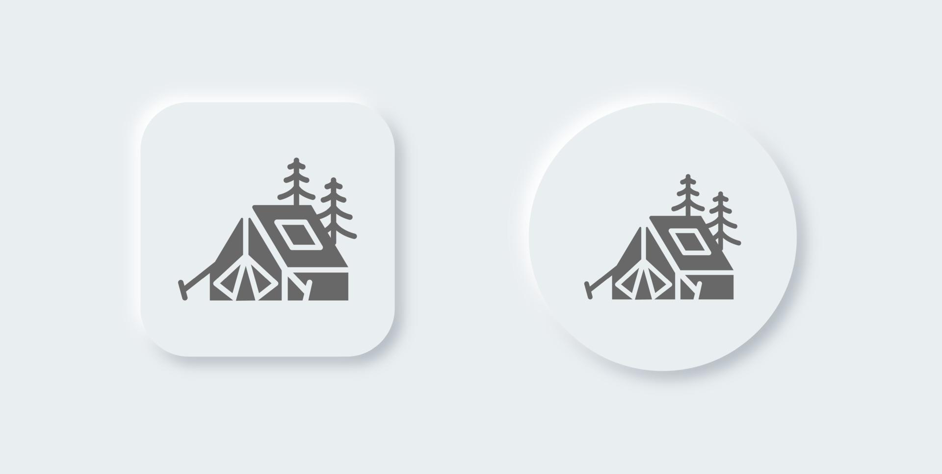 Tent solid icon in neomorphic design style. Camping signs vector illustration.