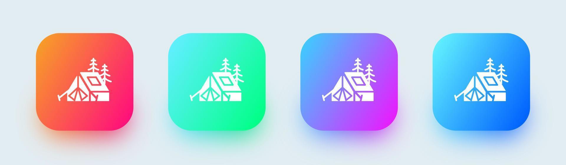 Tent solid icon in square gradient colors. Camping signs vector illustration.