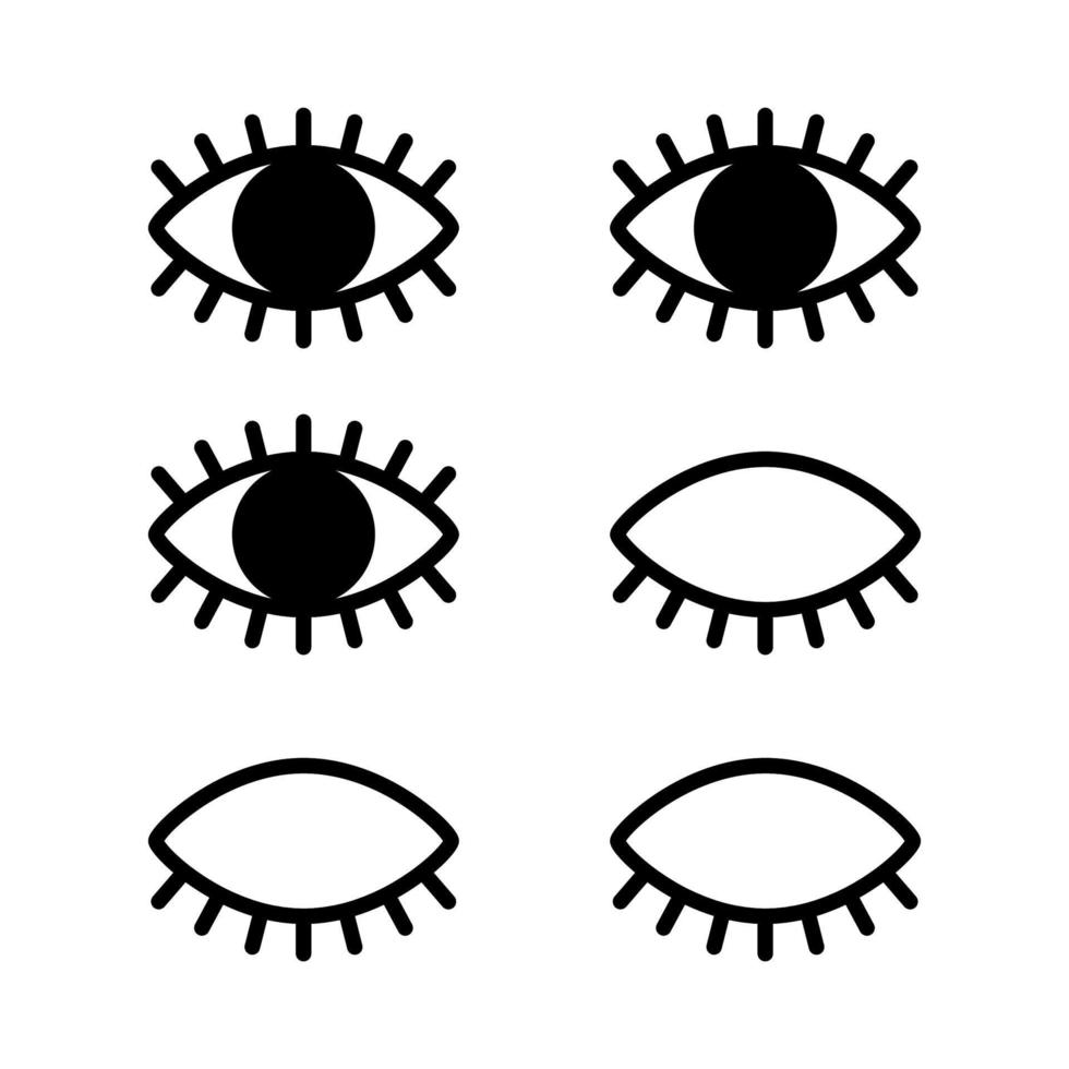 Set of eyes closed, open and winking in doodle style. Vector clipart