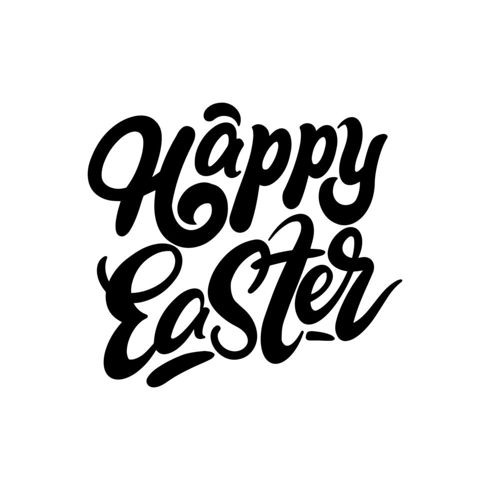 Black inscription Happy Easter in lettering style on a white background for printing and holiday design. Vector illustration.