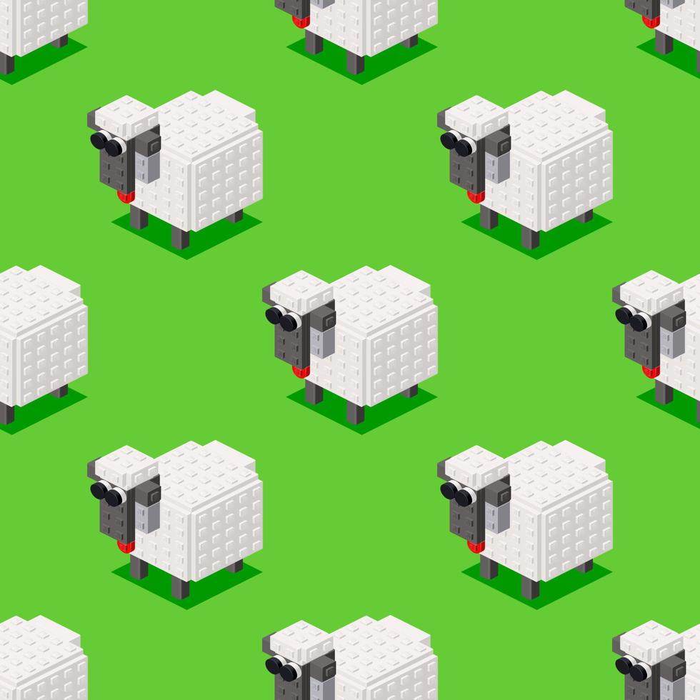 Isometric pattern of sheep on the grass. Vector clipart