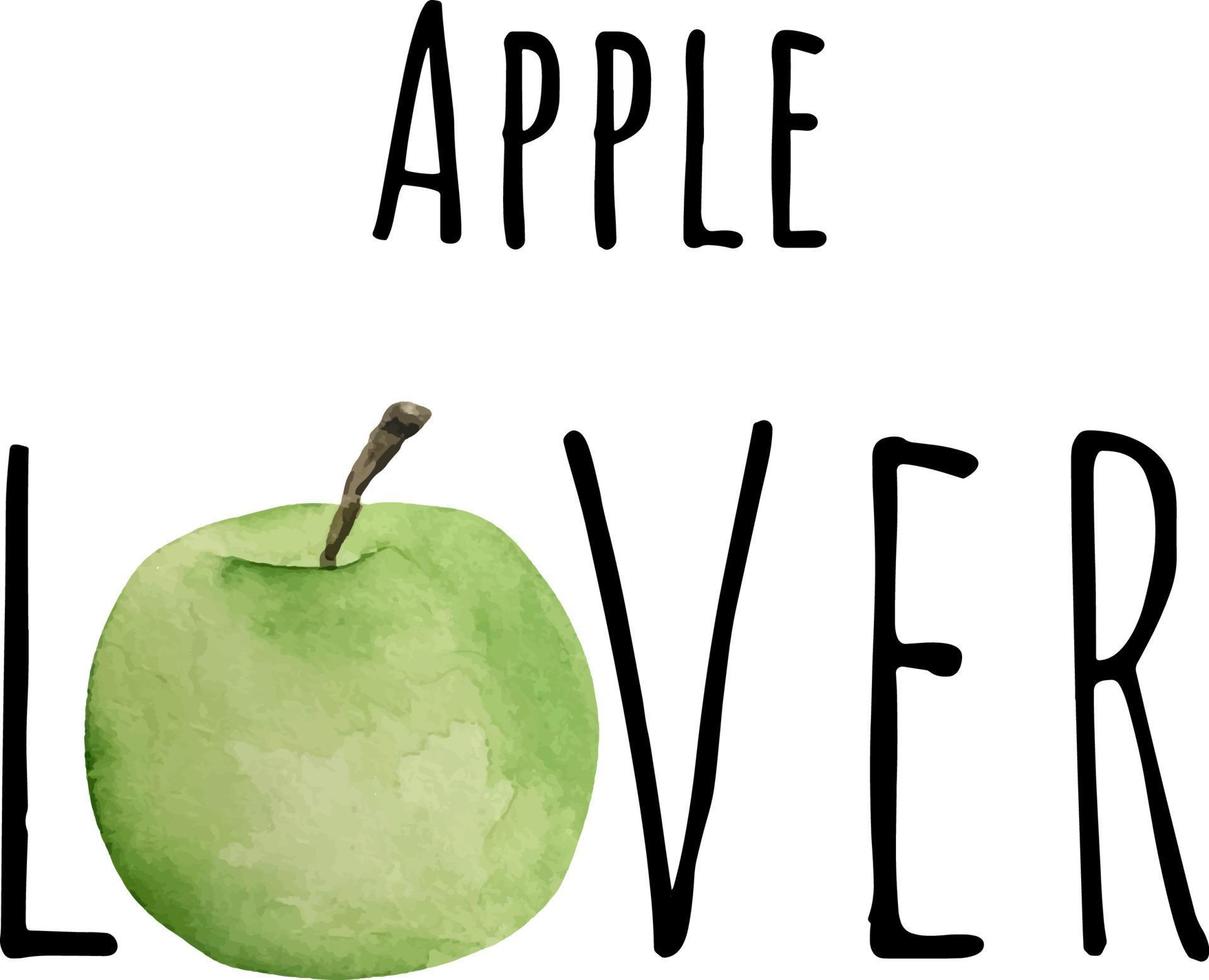 Watercolor illustration of green apple. Fresh raw fruit. Apple lover illustration vector
