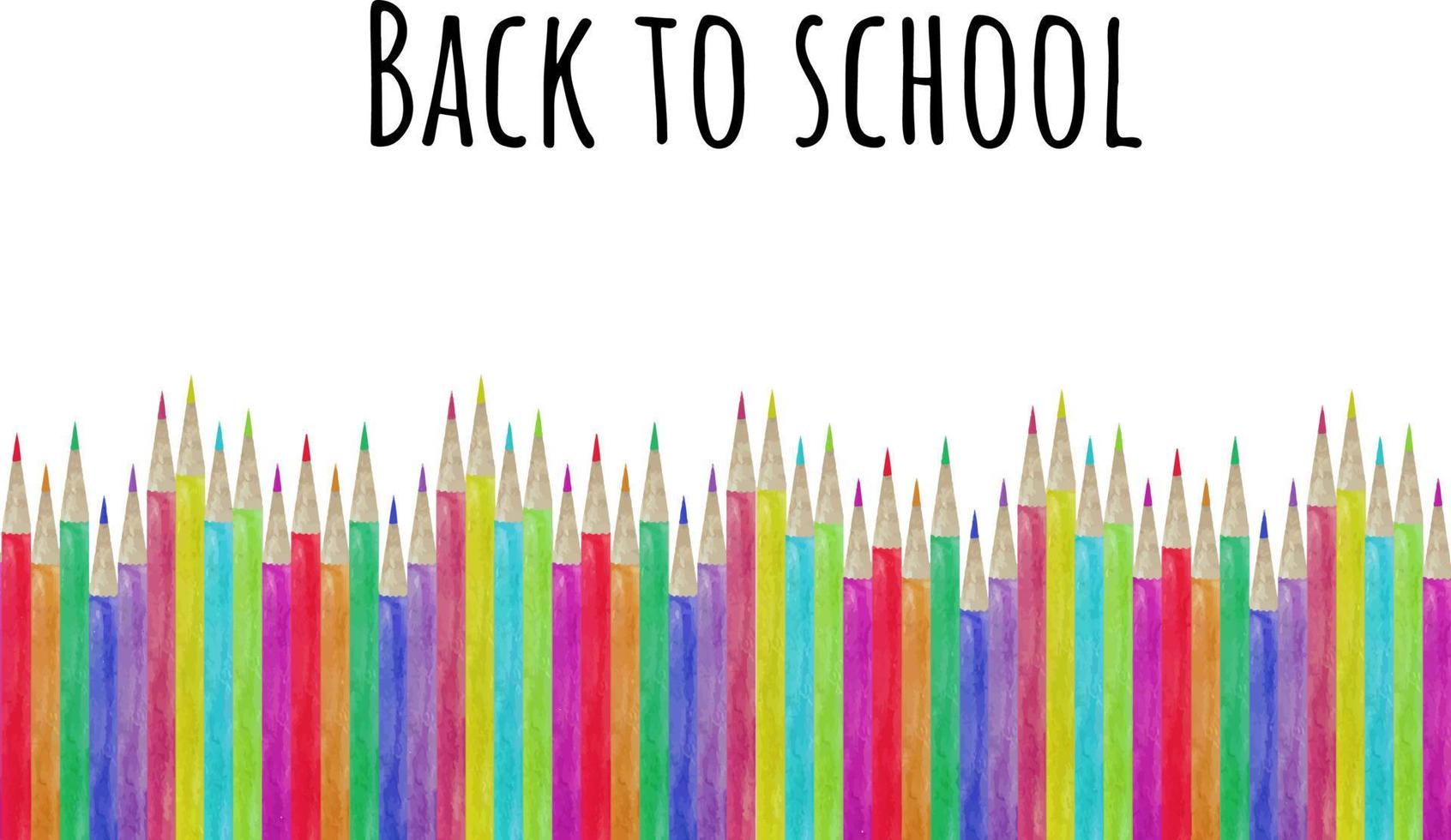 Watercolor school supplies background with colorful pen. Back to school watercolor background with backpack, pen, pencil, rubber, books. vector